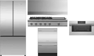 5 Piece Package Includes Refrigerator, Cooktop, Wall Oven, Hood And Dishwasher